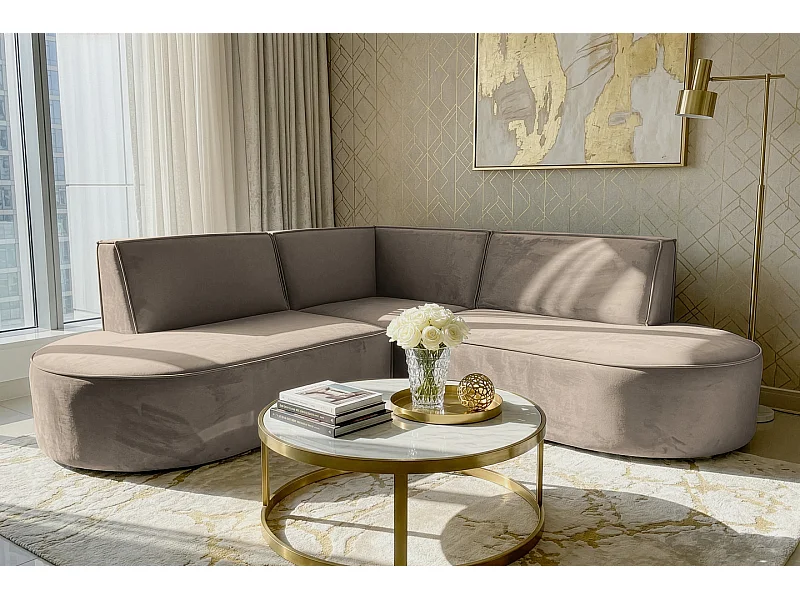 Hoekbank Parma Corner mini, voor de woonkamer, stof Tiffany, taupe (29)