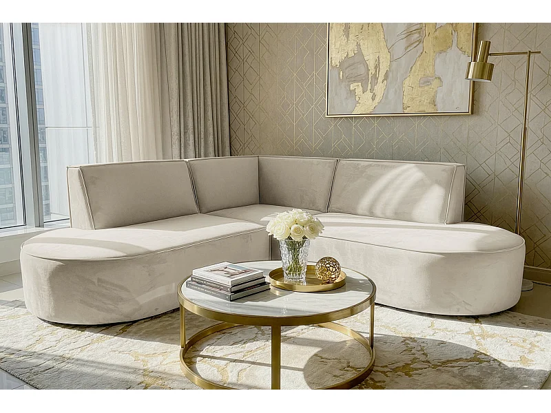 Hoekbank Parma Corner mini, voor de woonkamer, stof Tiffany, beige (02)