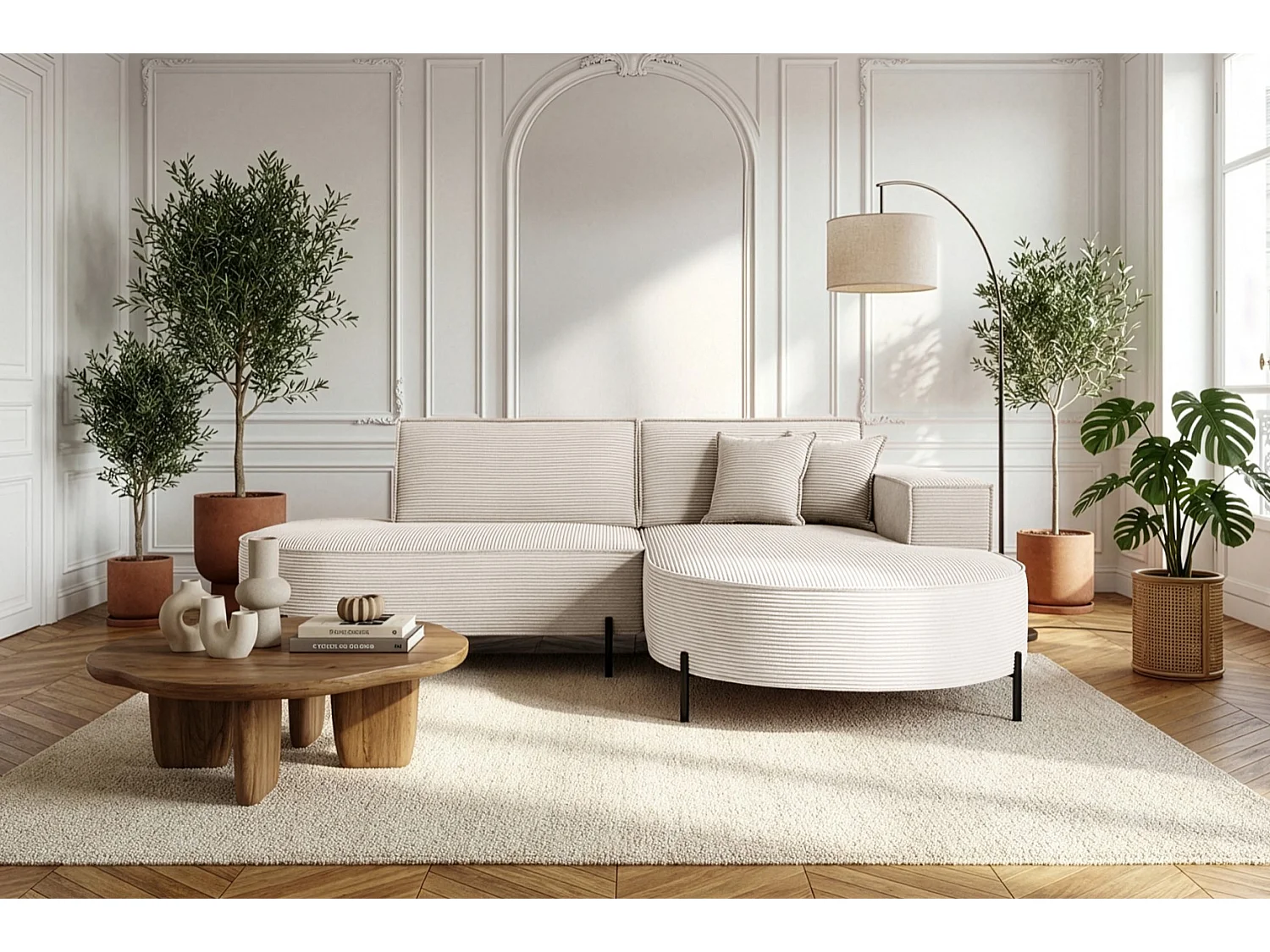 Hoekbank Parma Studio Hills, stof Poso, rechts, crème (105)