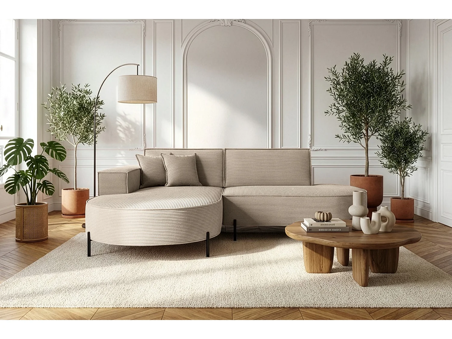 Hoekbank Parma Studio Hills, stof Poso, links, beige (02)