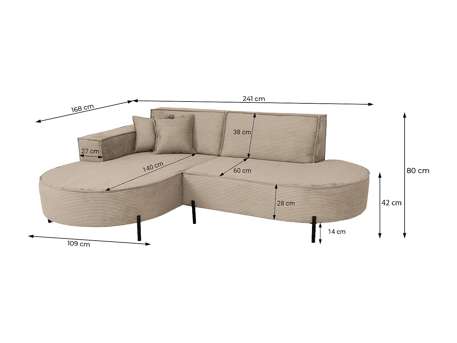 Hoekbank Parma Studio Hills, stof Poso, links, beige (02)
