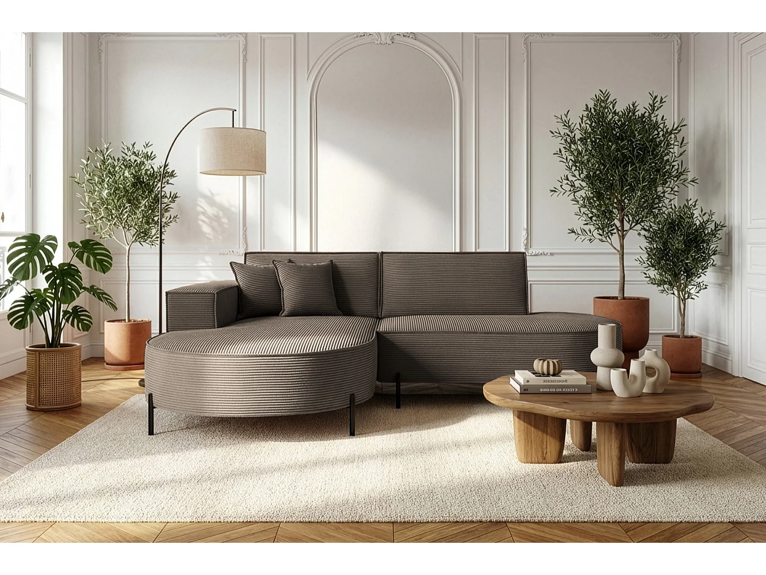 Hoekbank Parma Studio Hills, stof Poso, links, lichtbruin (04)