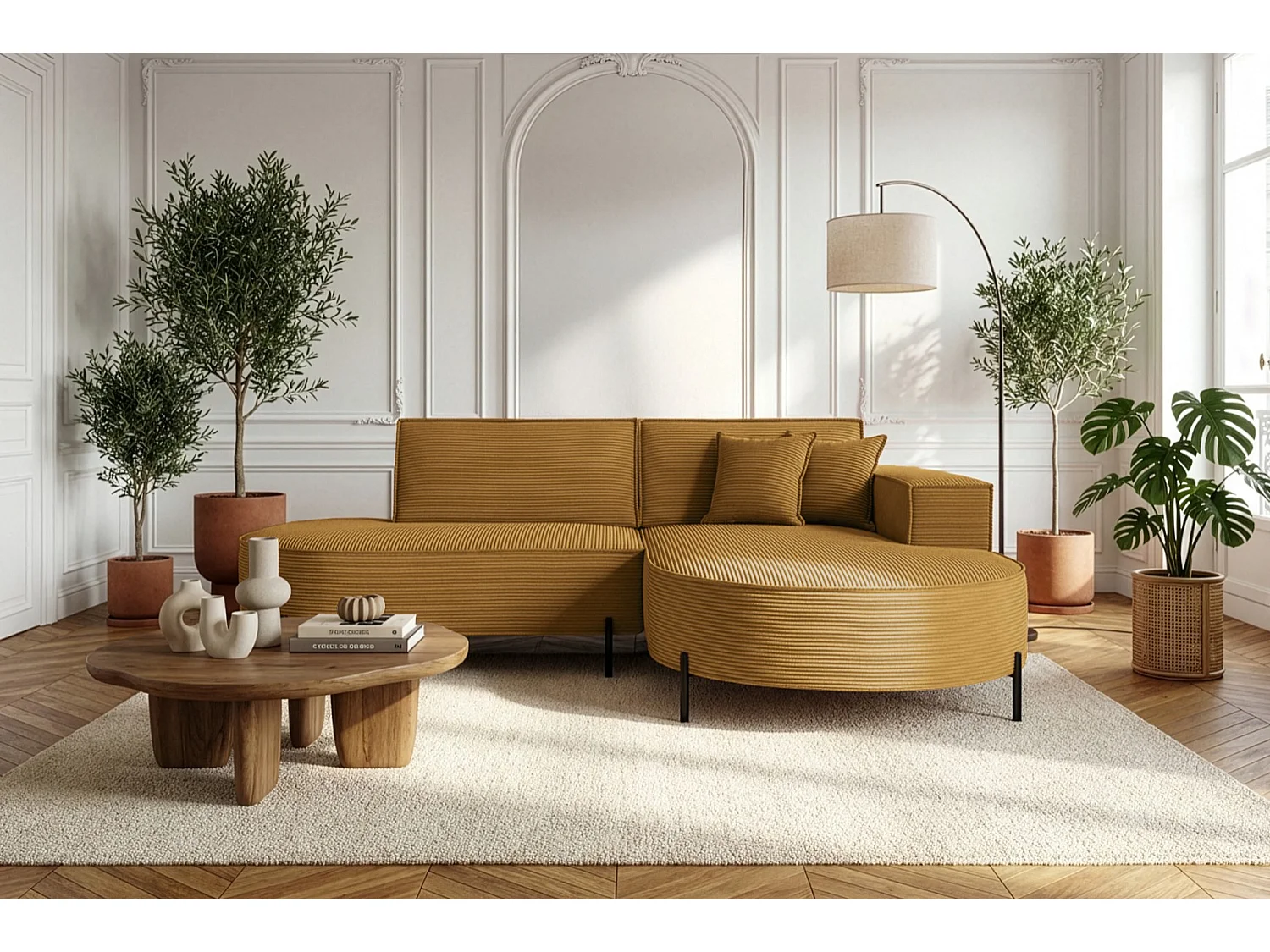 Canapé d'angle Parma Studio Hills, tissu Poso, droit, moutarde (01)