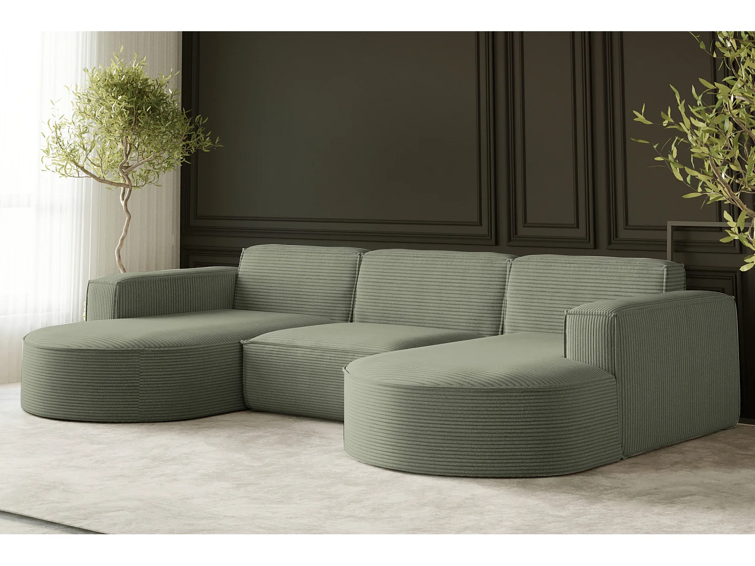 Canapé d'angle Parma Studio U, pour salon, tissu Poso, vert (47)