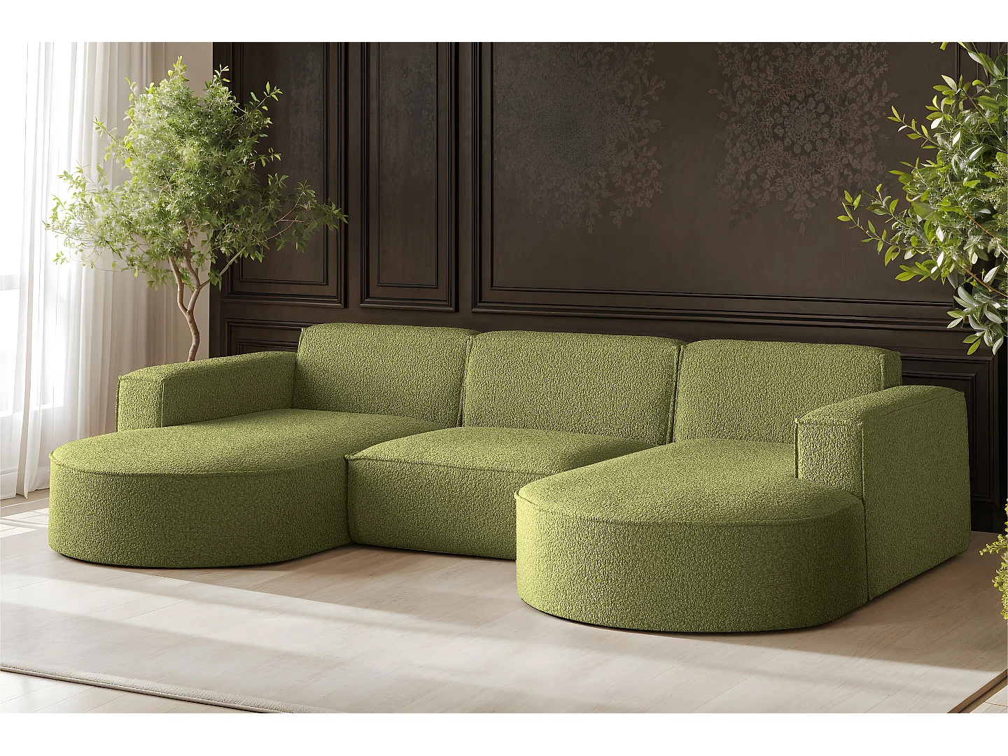 Hoekbank Parma Studio U, voor de woonkamer, stof Quelle, groen (38)