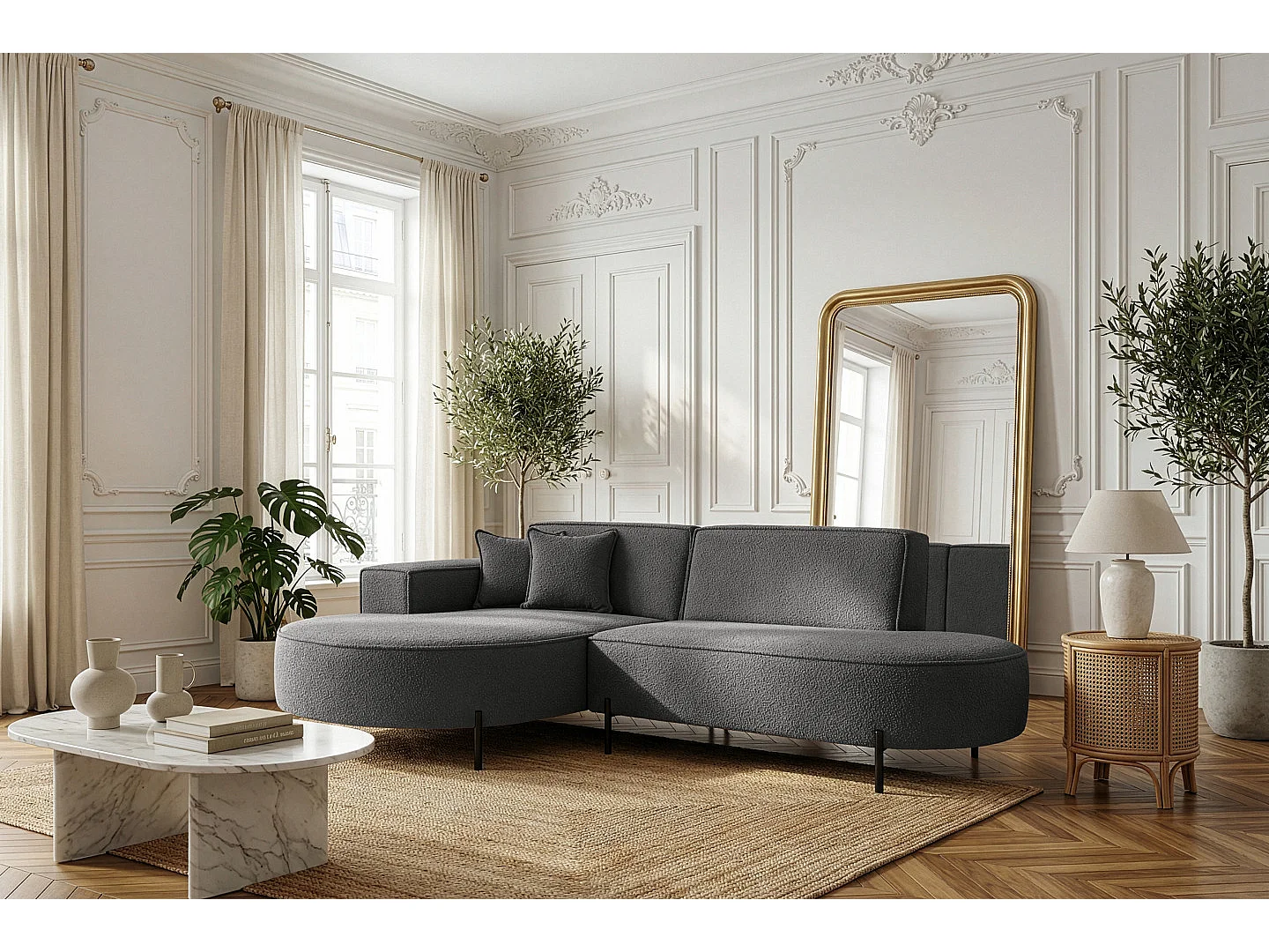 Narożnik Parma Studio Hills, do salonu, tkanina Quelle, lewy, szary (92)