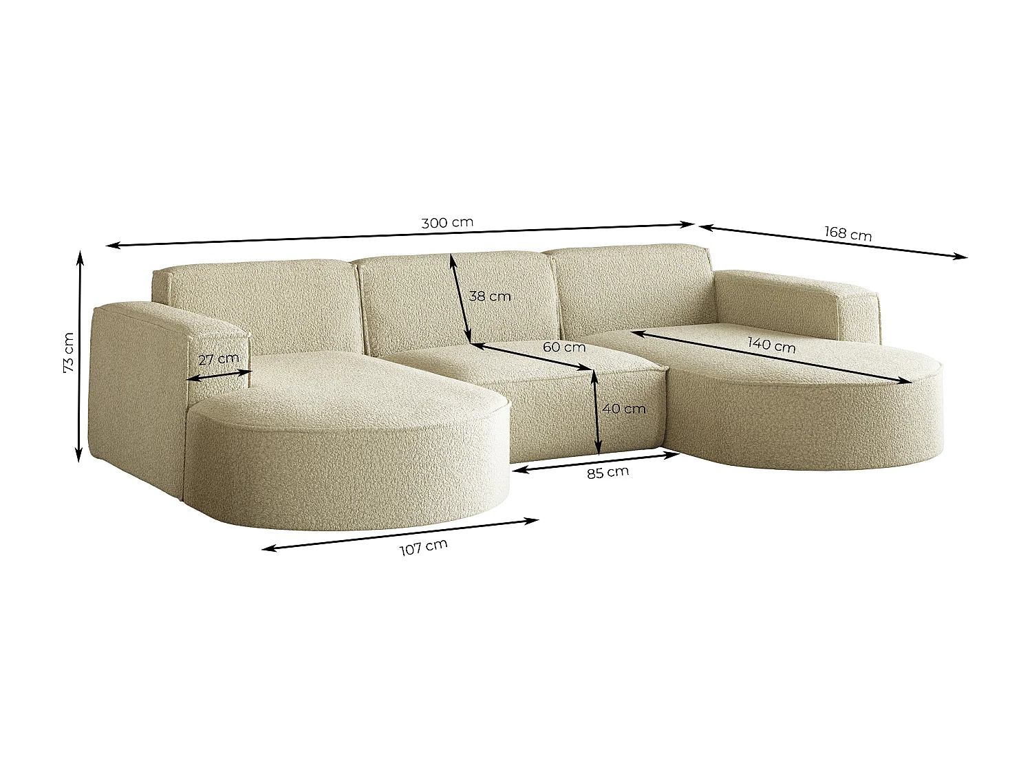 Hoekbank Parma Studio U, voor de woonkamer, stof Quelle, crème (02)