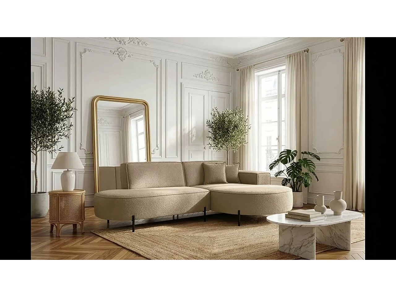 Canapé d'angle Parma Studio Hills, pour salon, tissu Quelle, droit, crème (02)