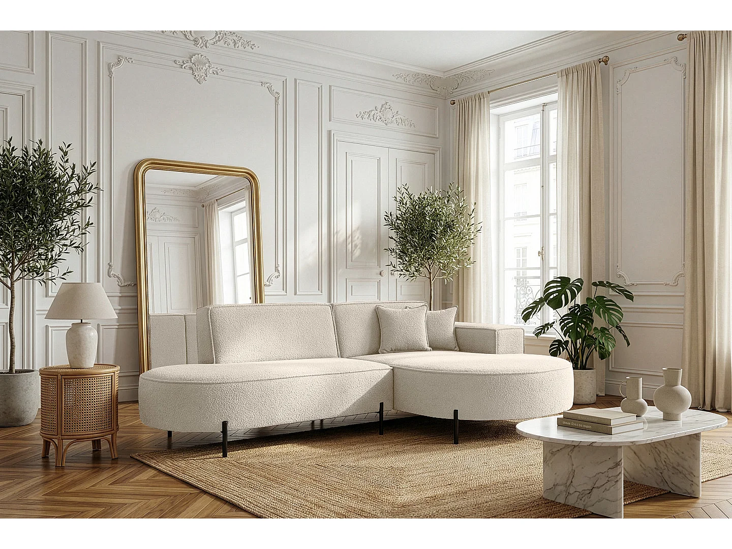 Canapé d'angle Parma Studio Hills, pour salon, tissu Quelle, droit, crème (02)