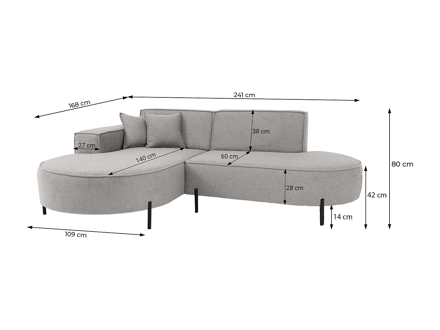 Canapé d'angle Parma Studio Hills, pour salon, tissu Quelle, droit, crème (02)