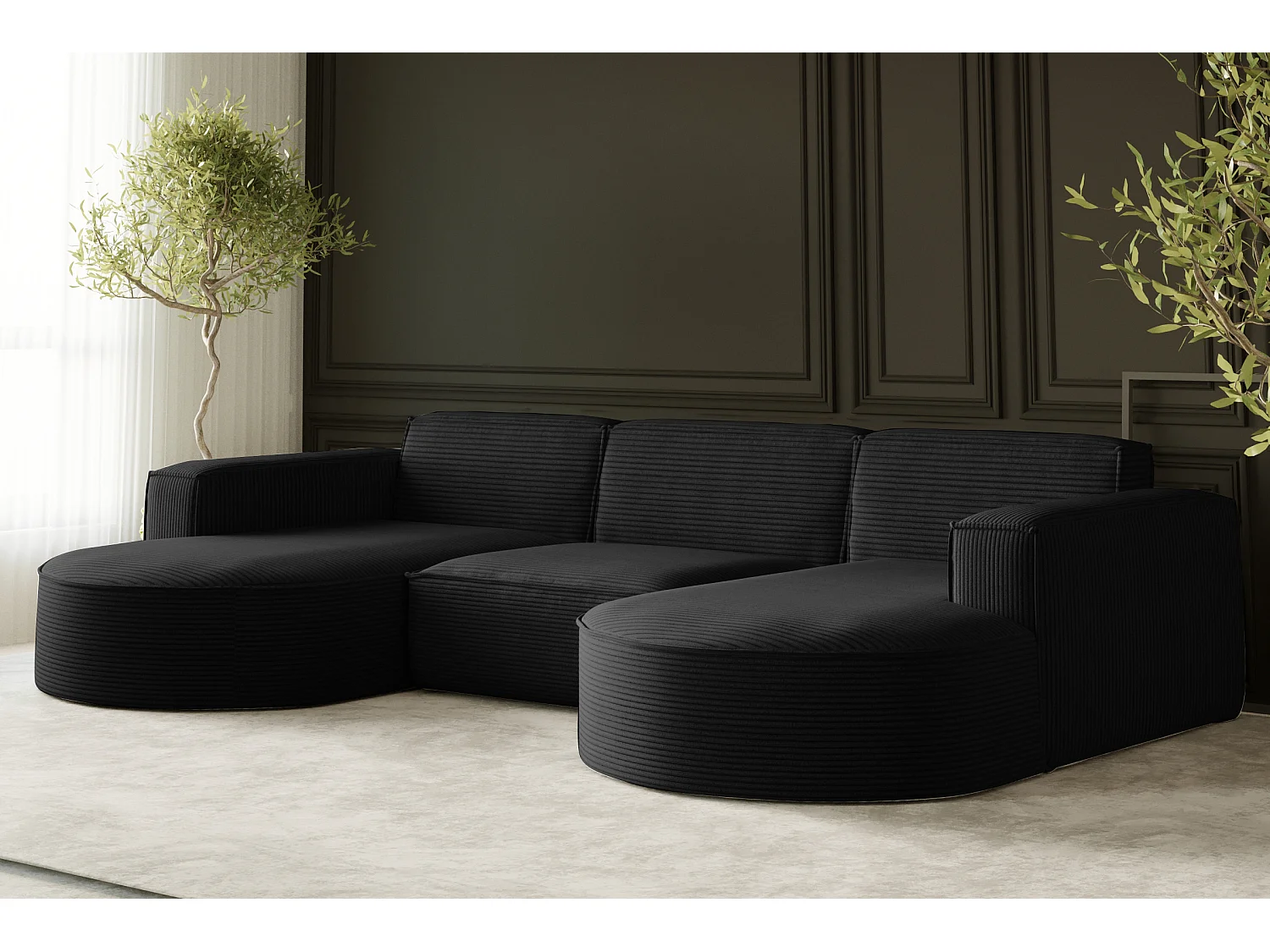 Canapé d'angle Parma Studio U, pour salon, tissu Poso, noir (135)