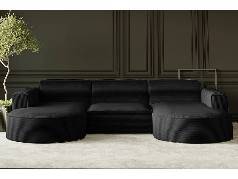 Hoekbank Parma Studio U, voor de woonkamer, stof Poso, zwart (135)