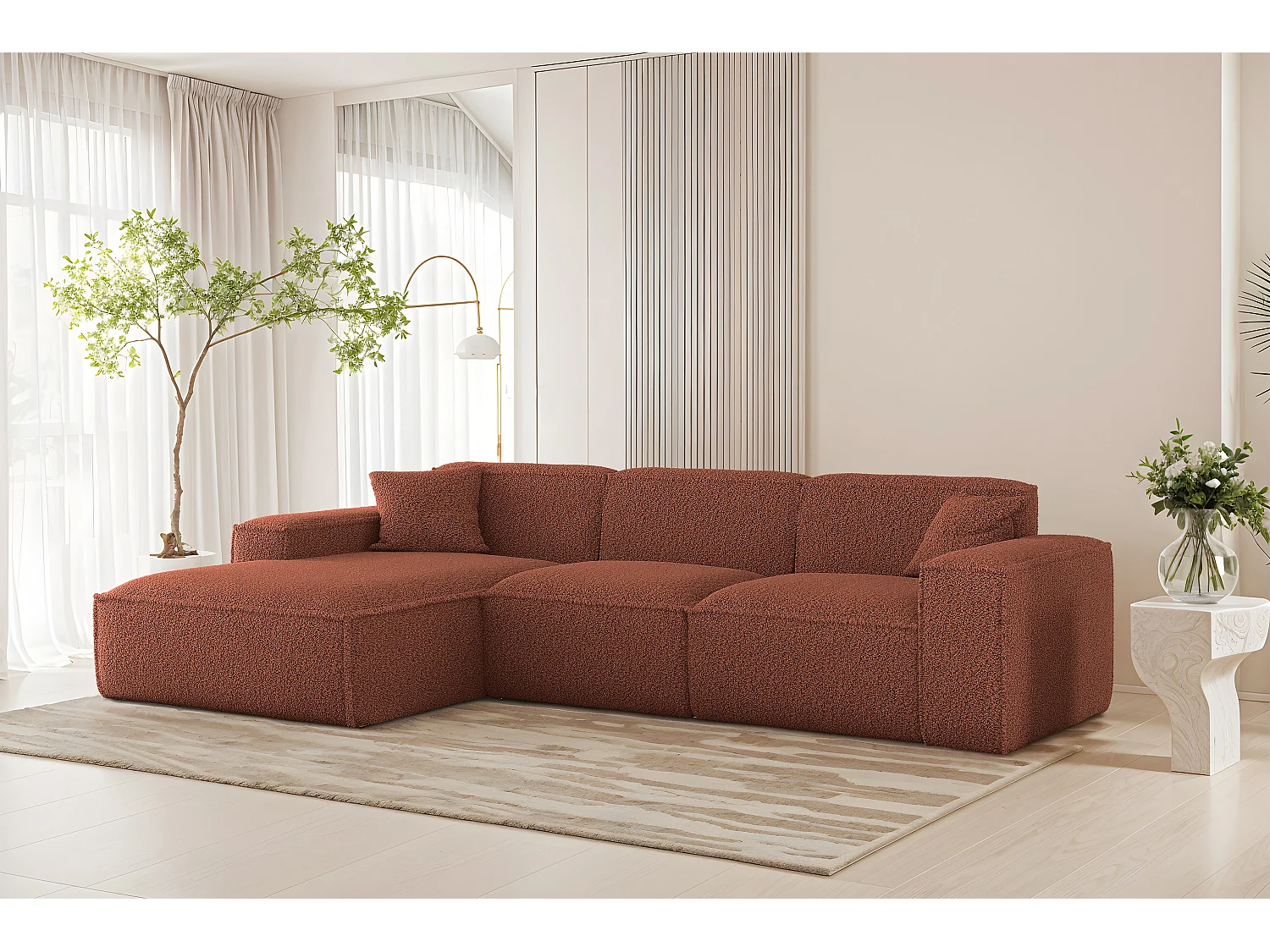 Hoekbank Luga L links Stof Sven 44 koper/roodbruin