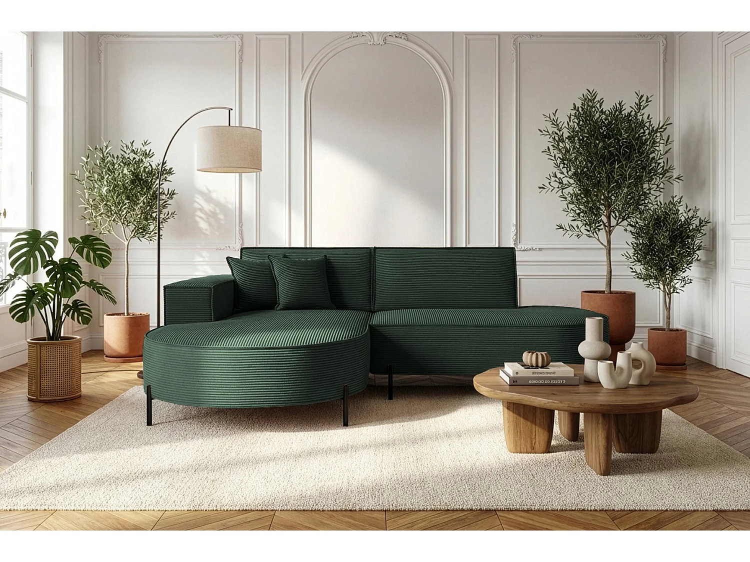 Hoekbank Parma Studio Hills, stof Poso, links, donkergroen (14)