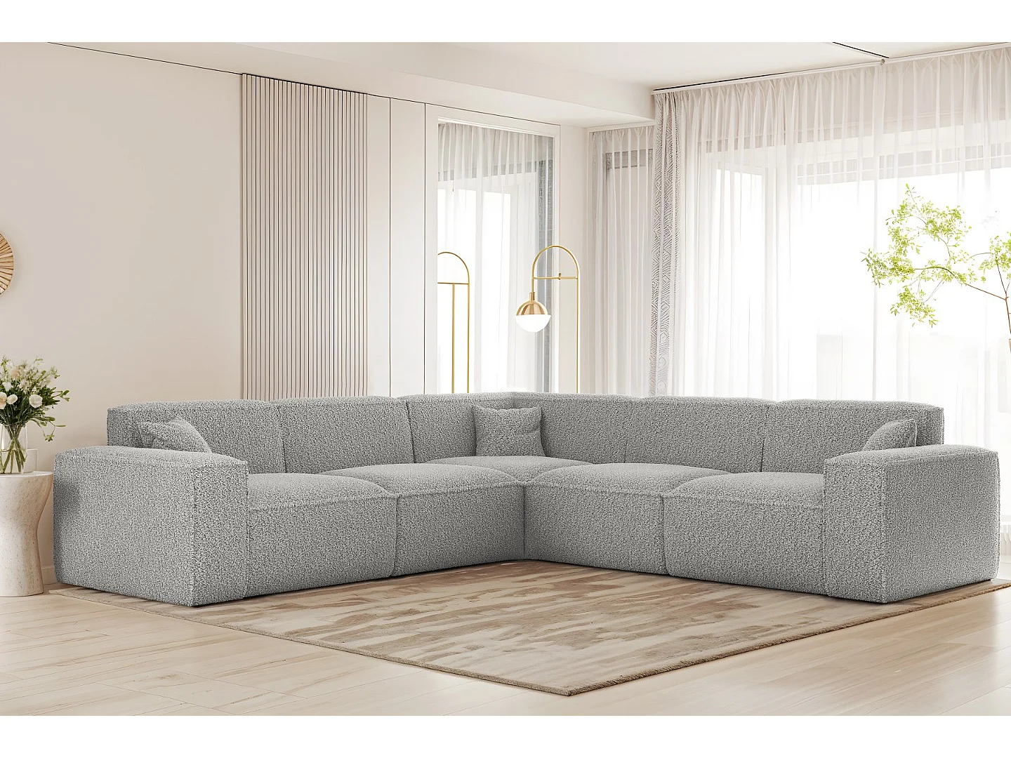 Canapé d'angle universel Luga Corner - tissu Sven, gris clair (06)