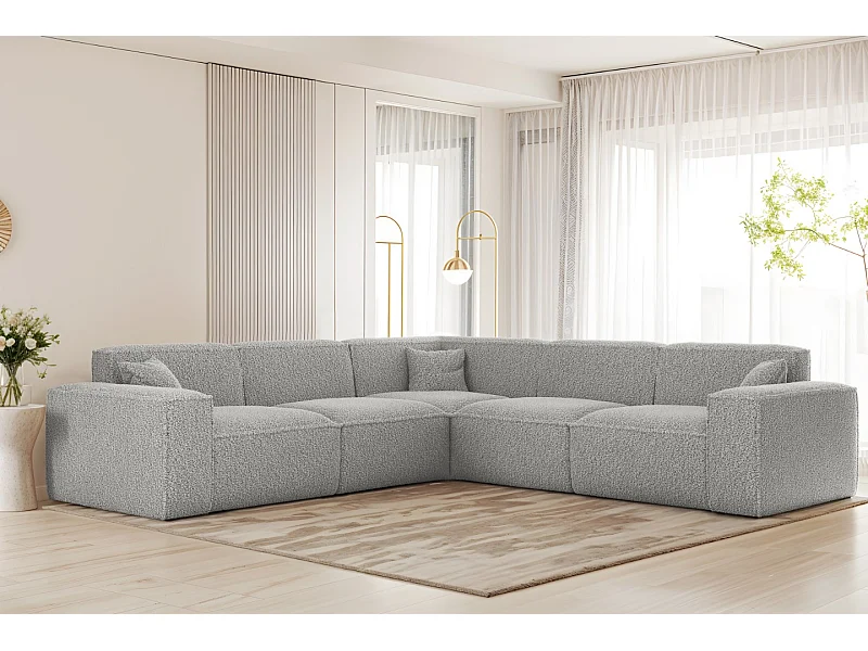 Canapé d'angle universel Luga Corner - tissu Sven, gris clair (06)