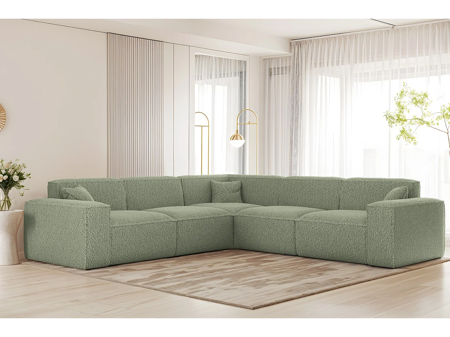 Canapé d'angle universel Luga Corner - tissu Sven, vert pistache (74)