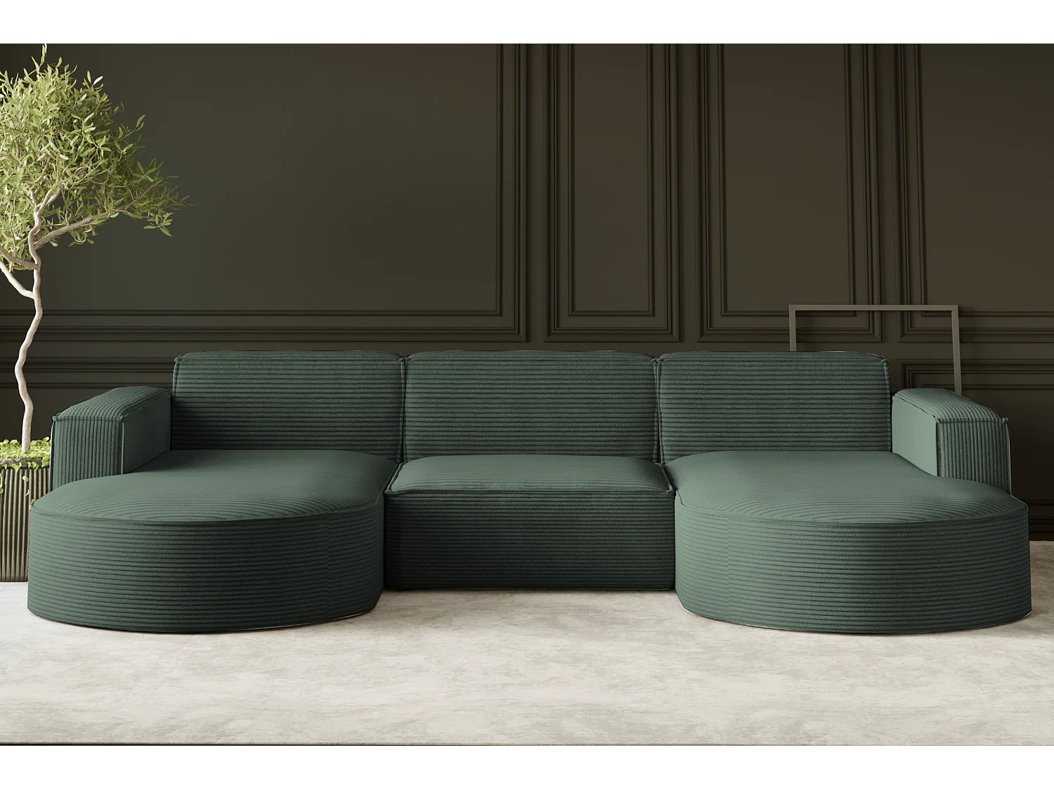 Canapé d'angle Parma Studio U, pour salon, tissu Poso, vert foncé (14)