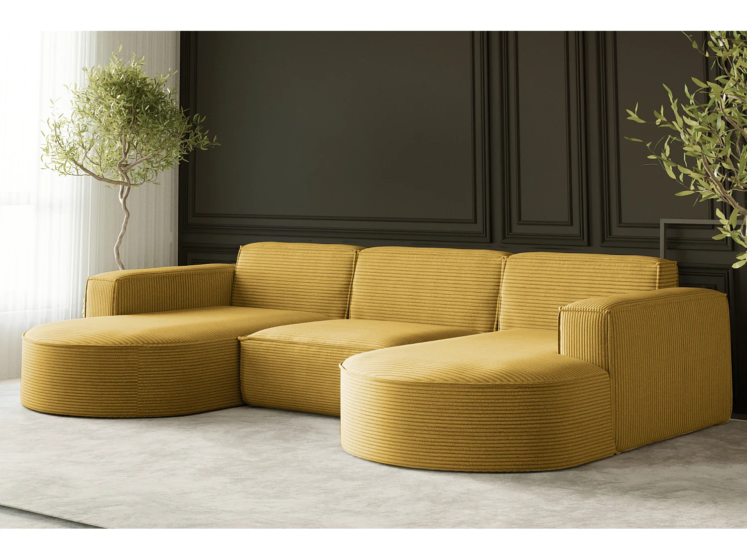 Canapé d'angle Parma Studio U, pour salon, tissu Poso, jaune (43)