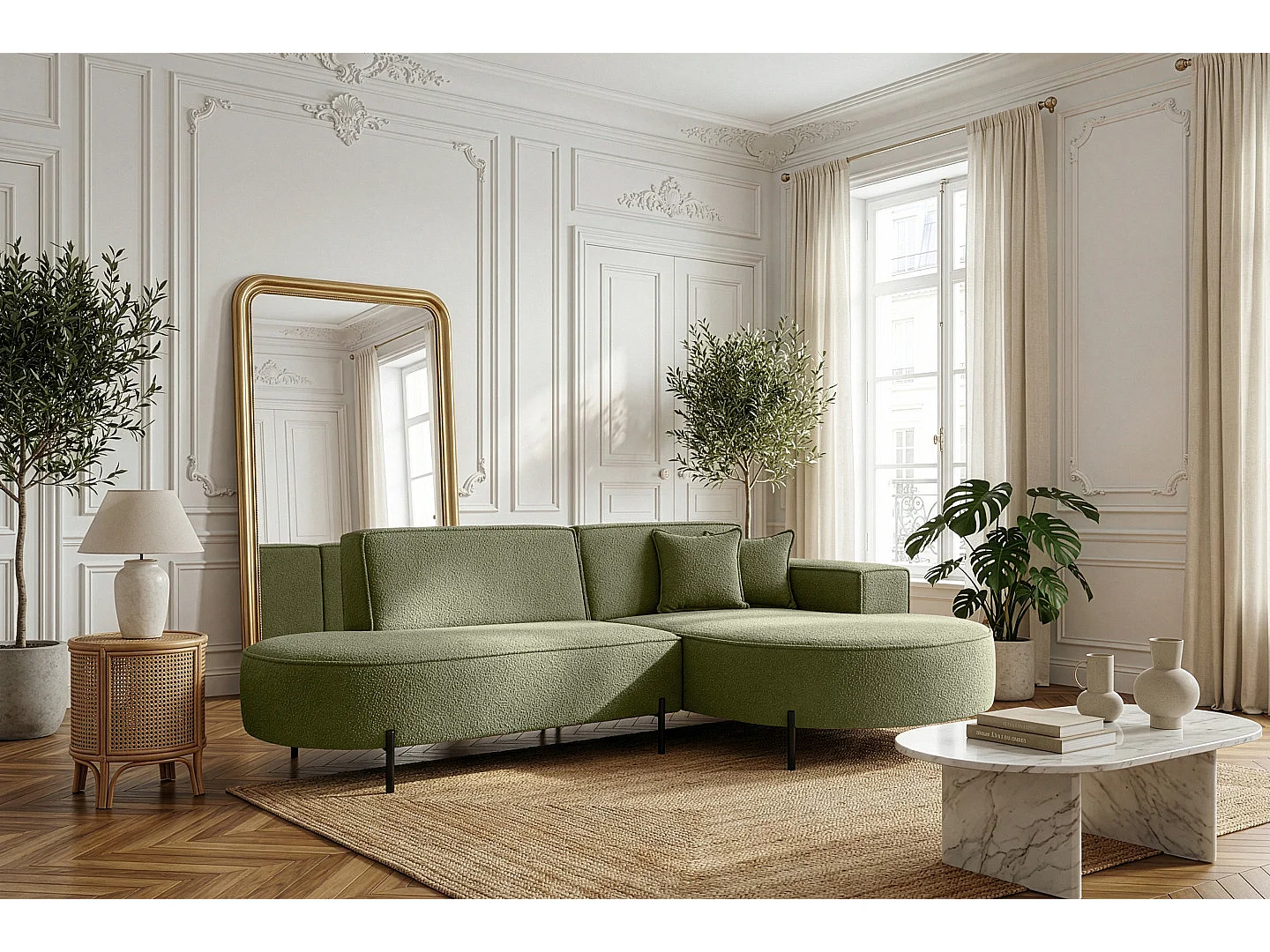 Canapé d'angle Parma Studio Hills, pour salon, tissu Quelle, droit, vert (38)