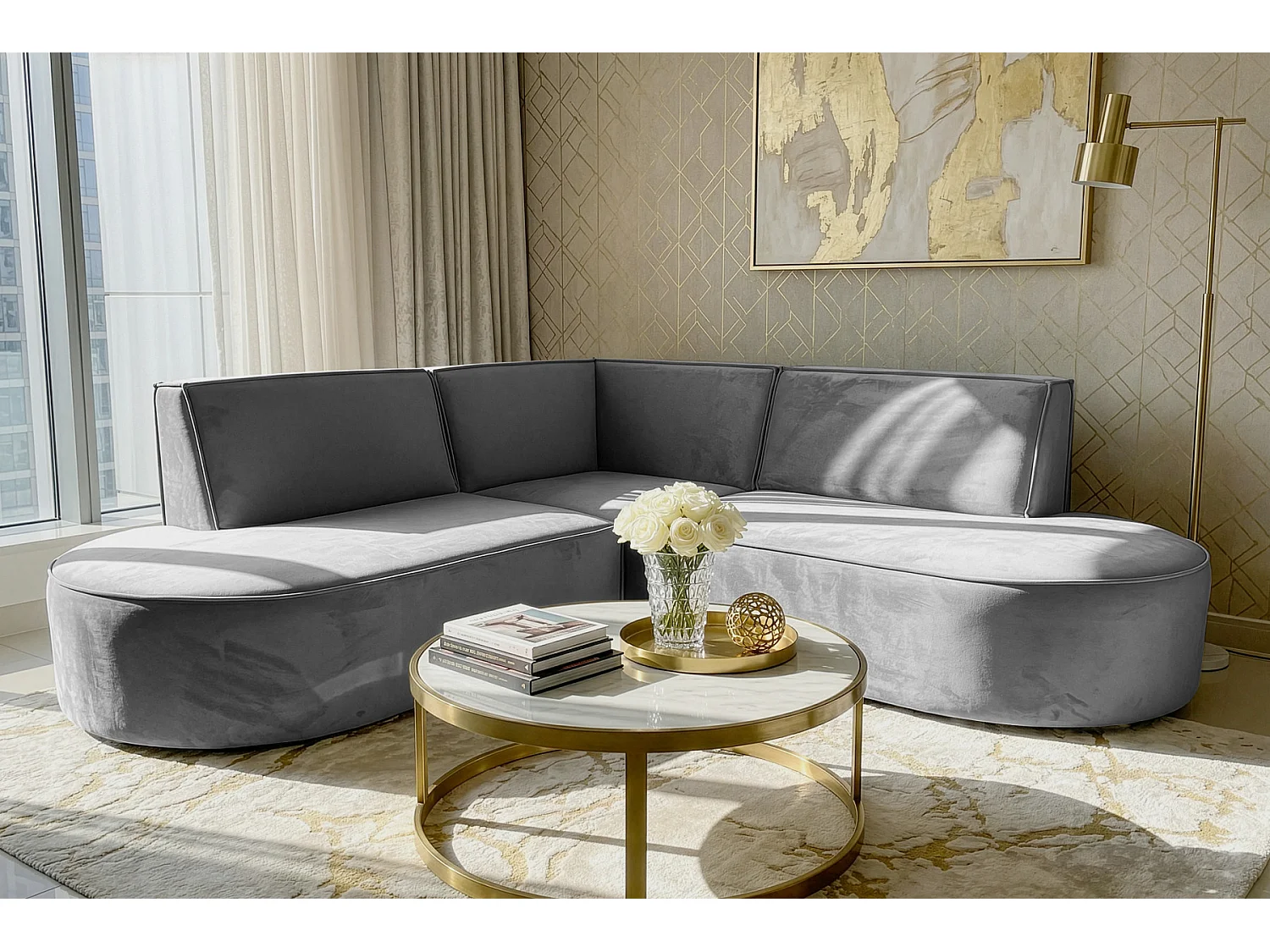 Coin canapé Parma Corner mini, pour salon, tissu Tiffany, gris (16)