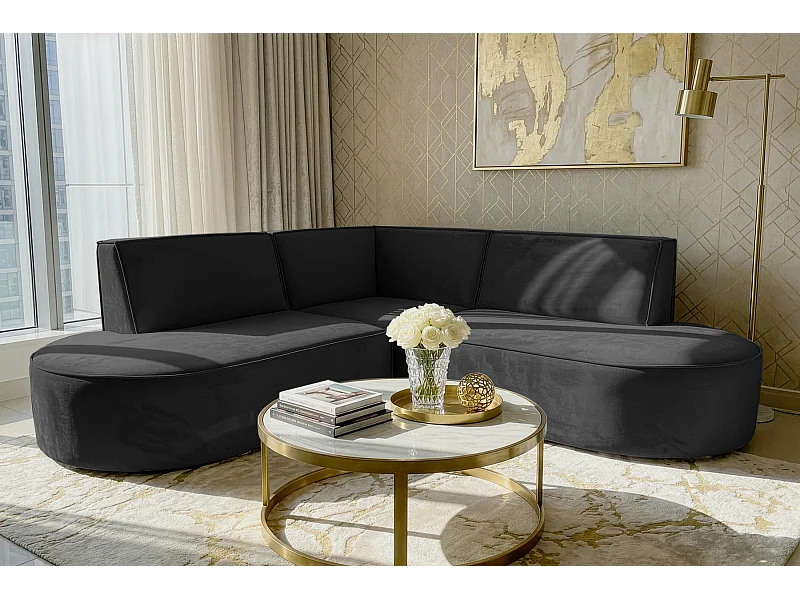 Canapé d'angle Parma Corner mini, pour salon, tissu Tiffany, noir (20)