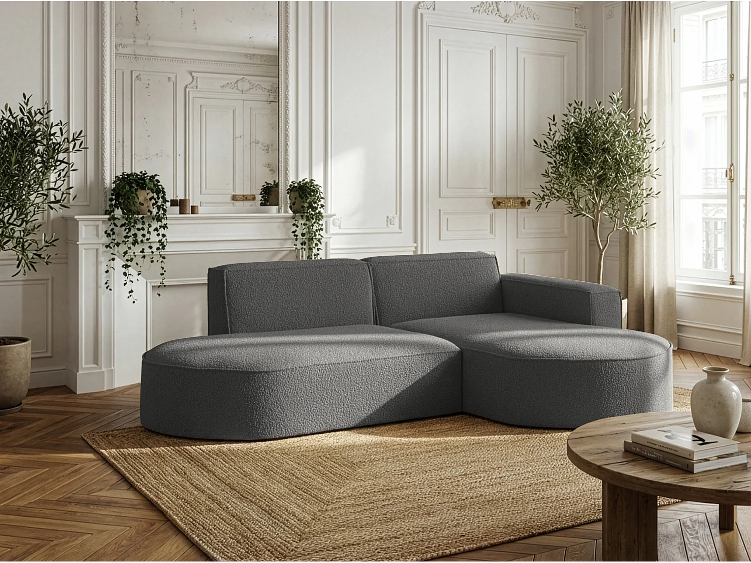 Canapé d'angle Parma Studio, pour salon, tissu Quelle, droit, gris (92)