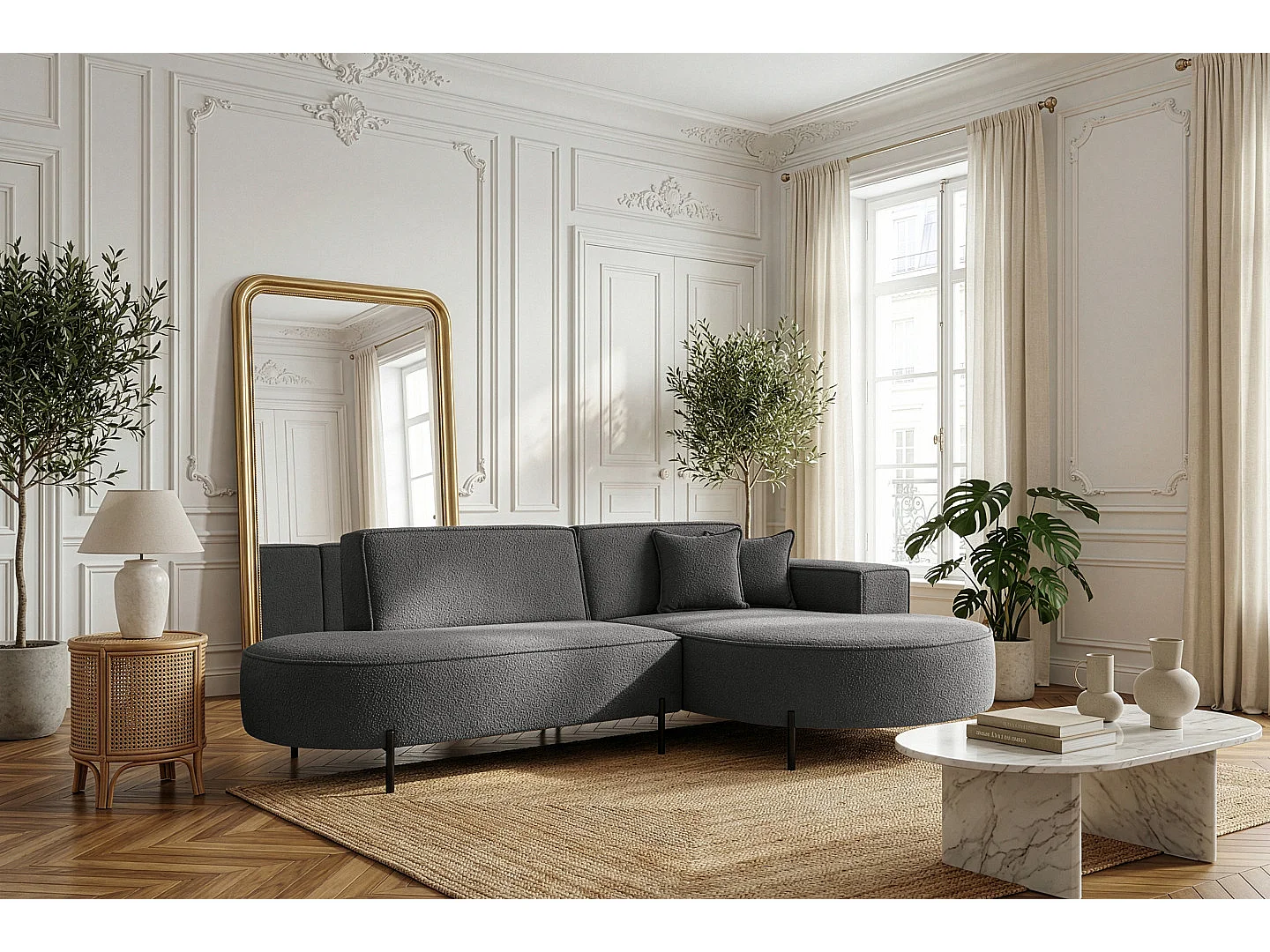 Canapé d'angle Parma Studio Hills, pour salon, tissu Quelle, droit, gris (92)