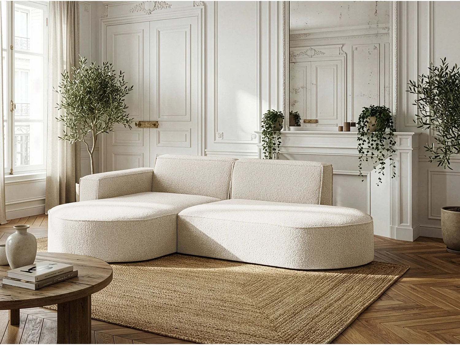 Canapé d'angle Parma Studio, pour salon, tissu Quelle, gauche, crème (02)