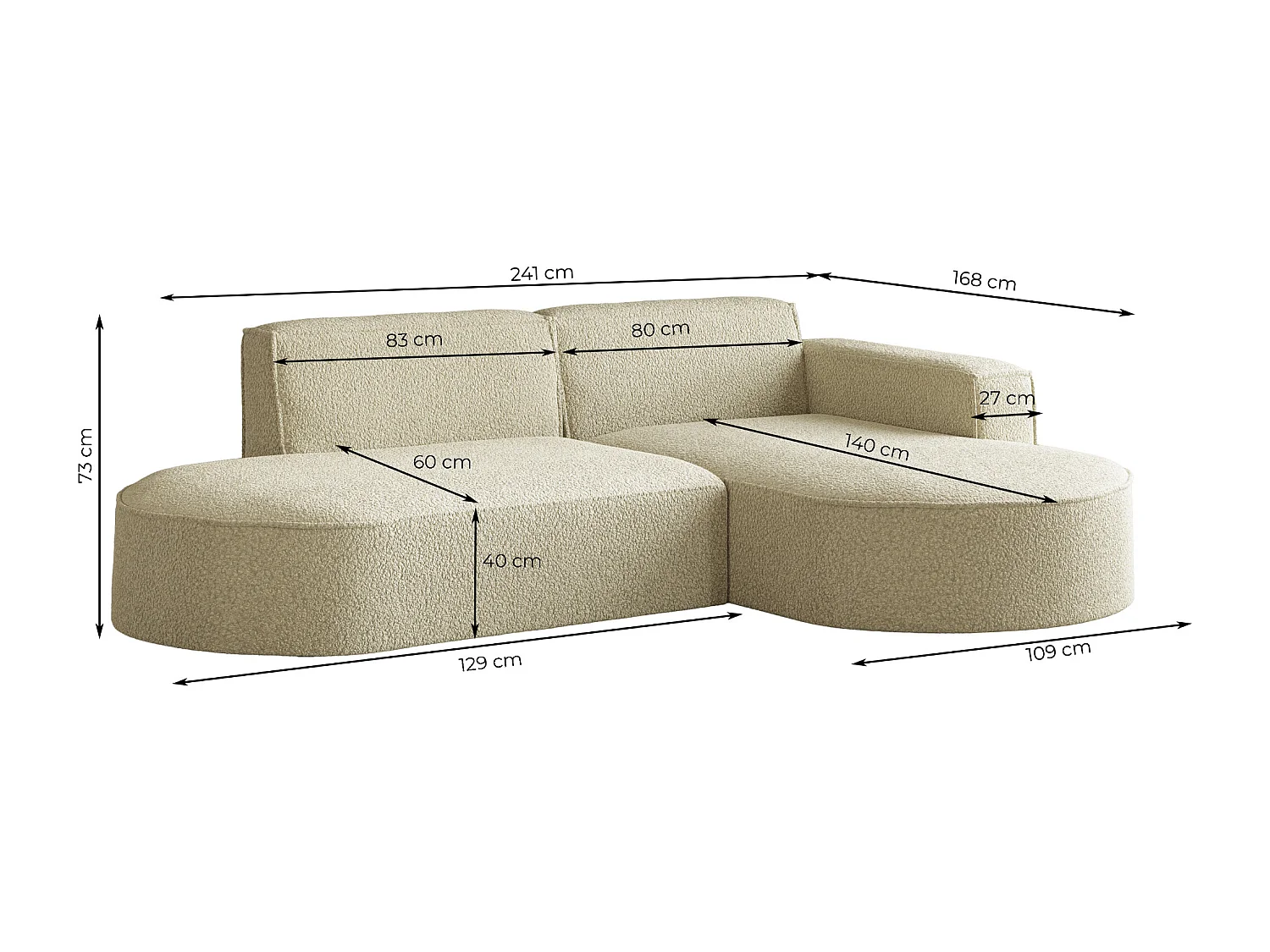 Canapé d'angle Parma Studio, pour salon, tissu Quelle, gauche, crème (02)