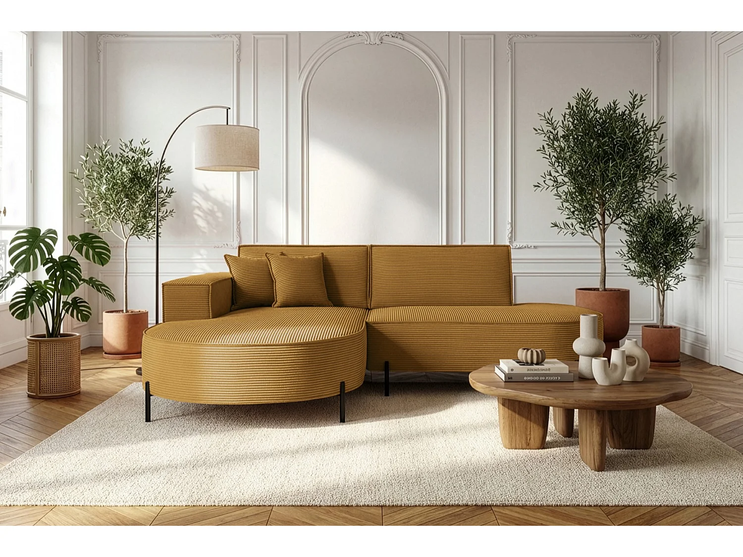 Hoekbank Parma Studio Hills, stof Poso, links, mosterdkleurig (01)