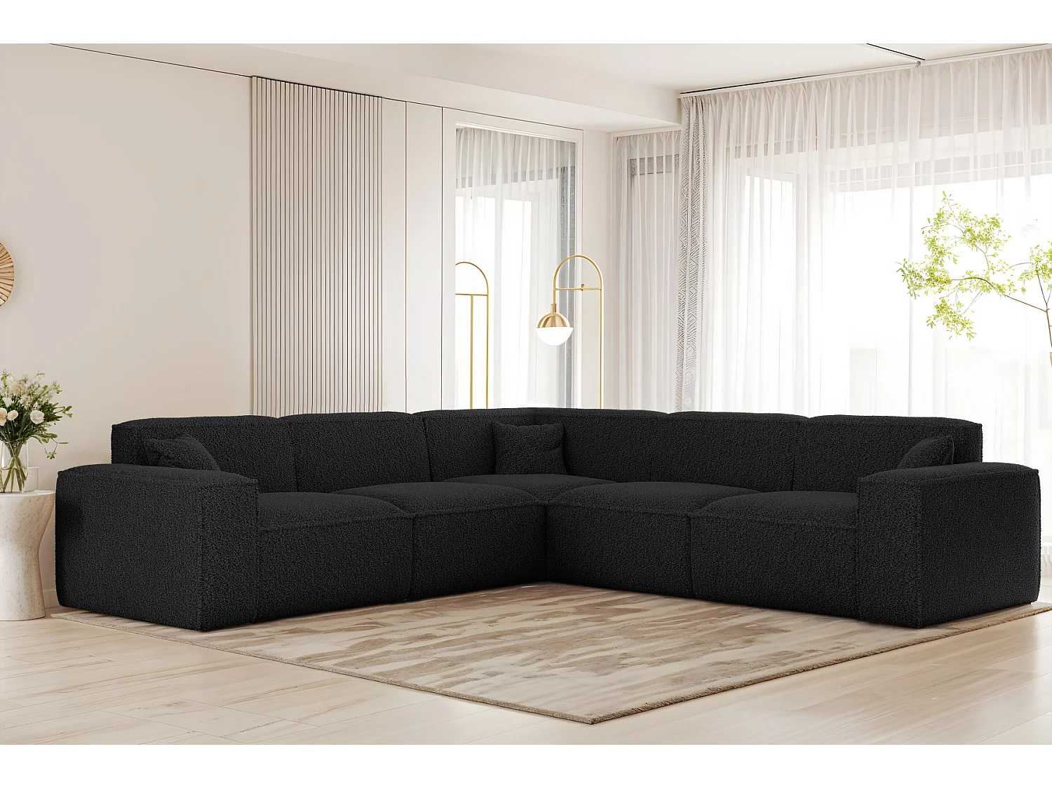 Coin canapé universel Luga Corner - tissu Sven, noir (19)