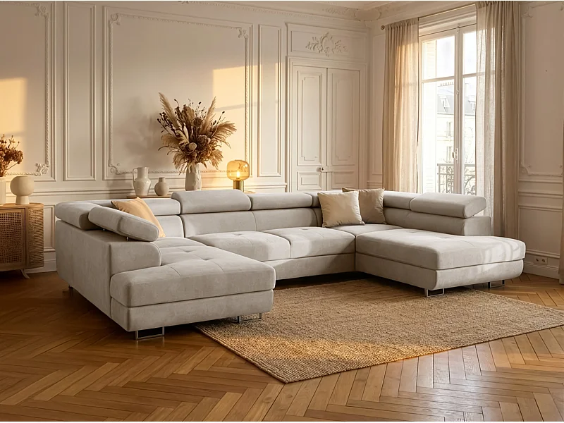 Hoekbank Falio U2, stof Noel, grijsbeige (17)