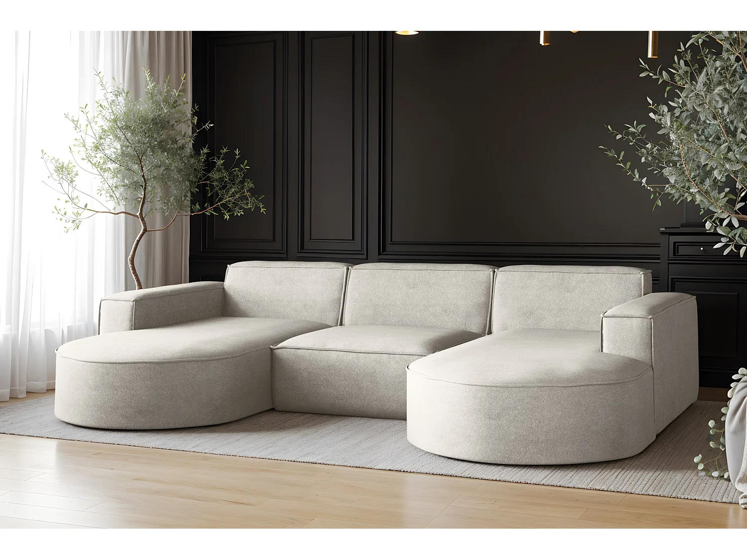 Canapé d'angle Parma Studio U, pour salon, tissu Salvador, crème (16)