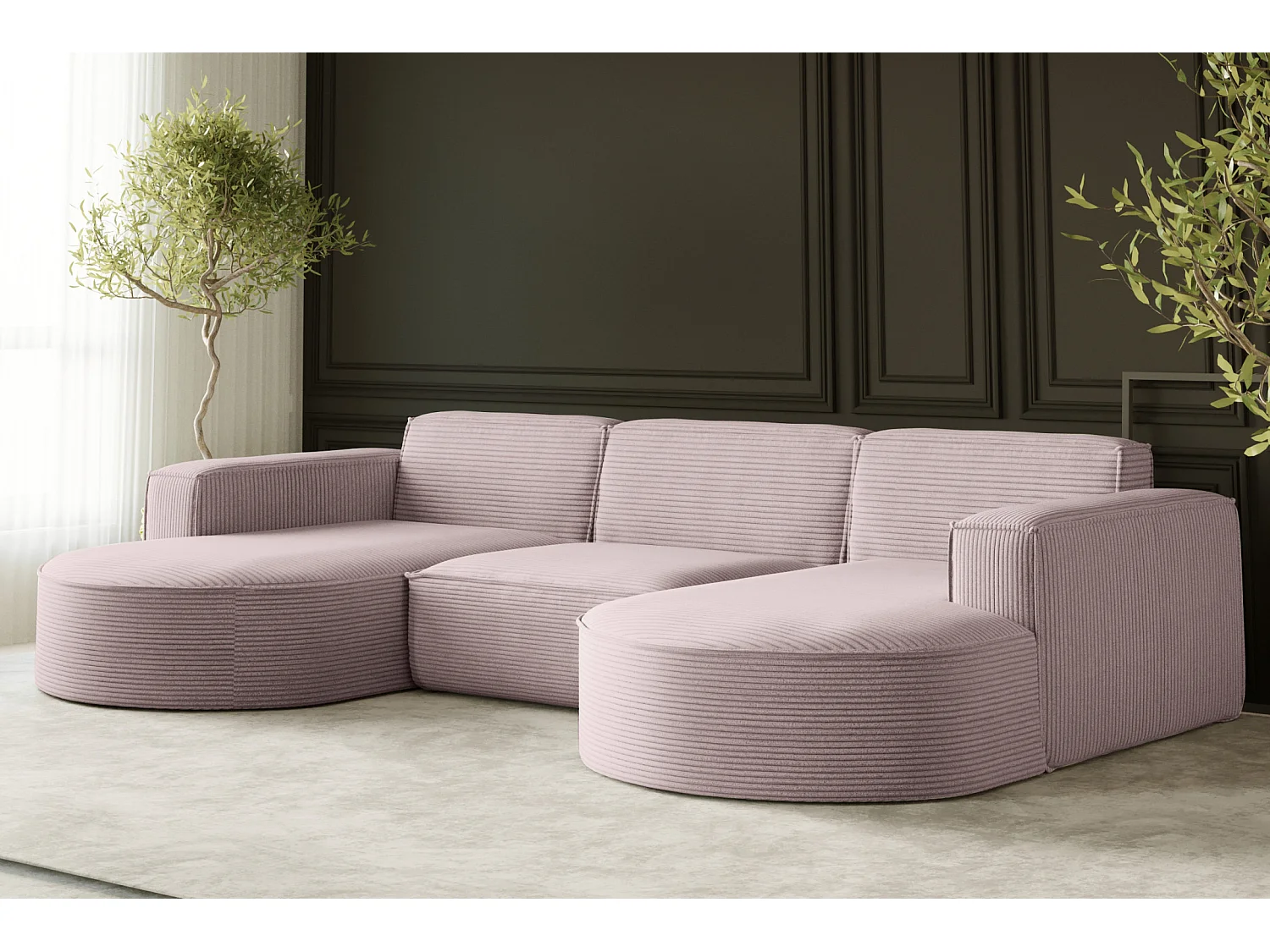 Canapé d'angle Parma Studio U, pour salon, tissu Poso, rose (52)