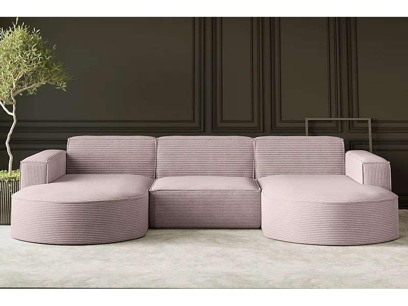 Hoekbank Parma Studio U, voor de woonkamer, stof Poso, roze (52)