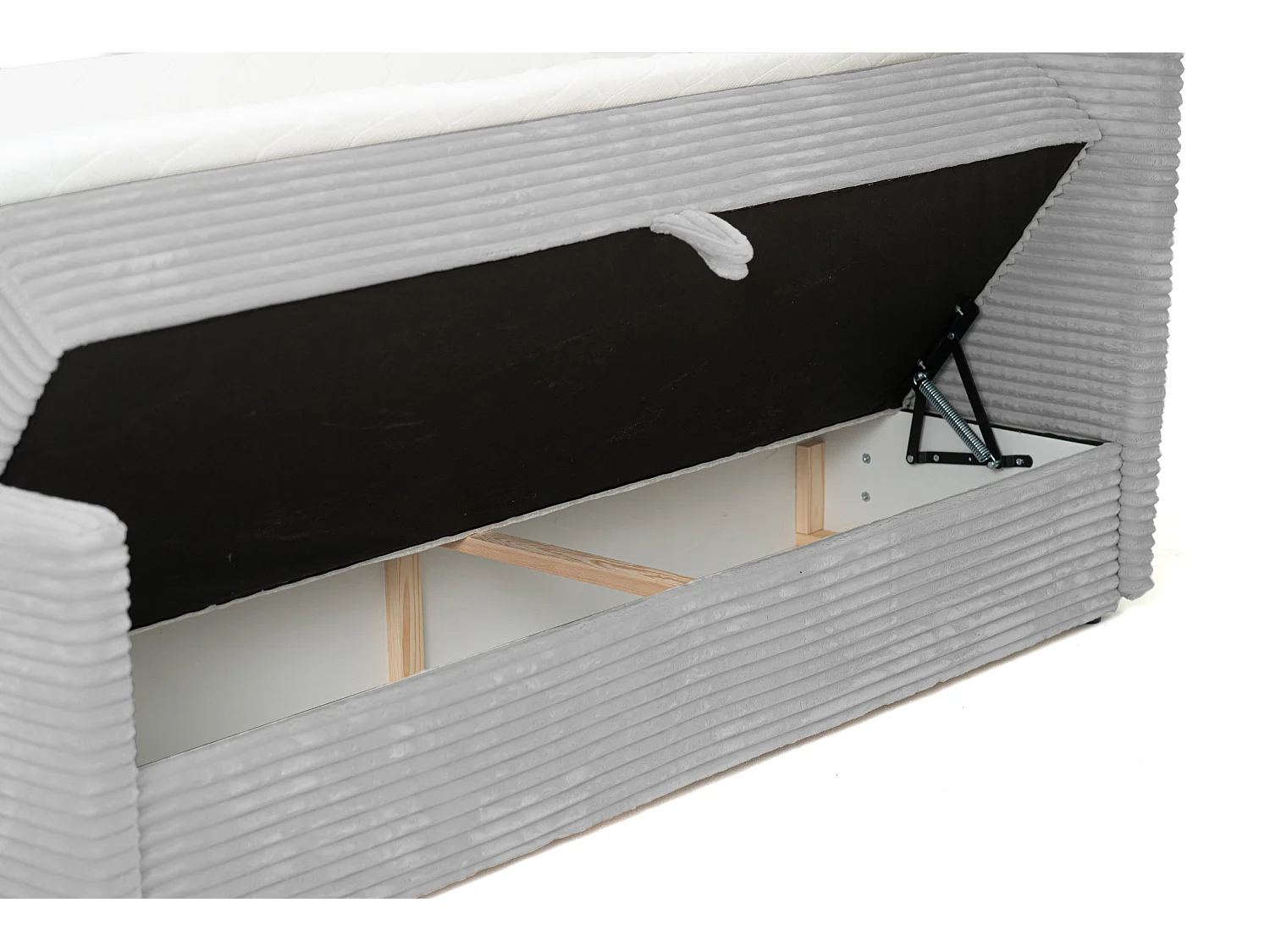 Łóżko kontynentalne Trento 140 z pojemnikiem, tkanina Velo jasnoszary (08)