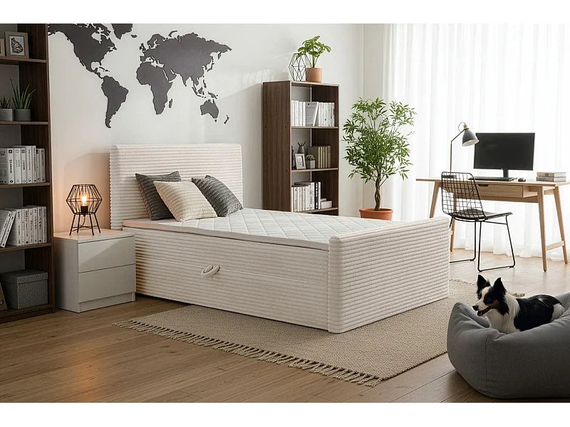 Łóżko kontynentalne Trento 180 z pojemnikiem, tkanina Velo kremowy (22)