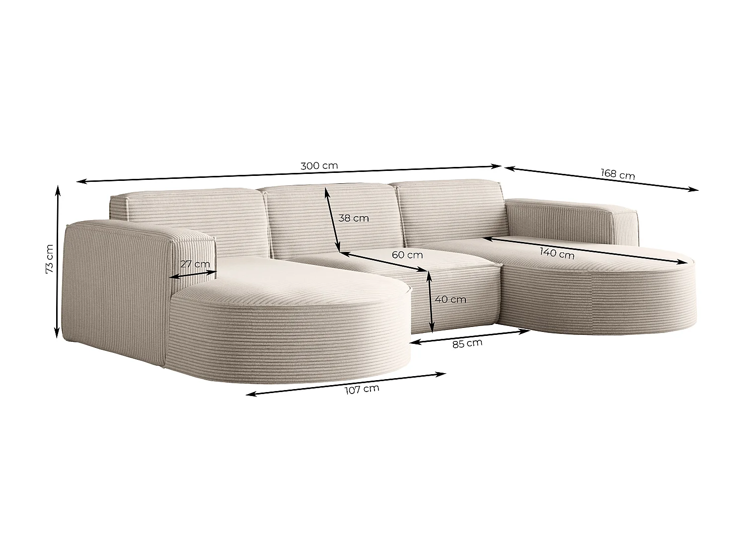 Canapé d'angle Parma Studio U, pour salon, tissu Poso, beige clair (100)