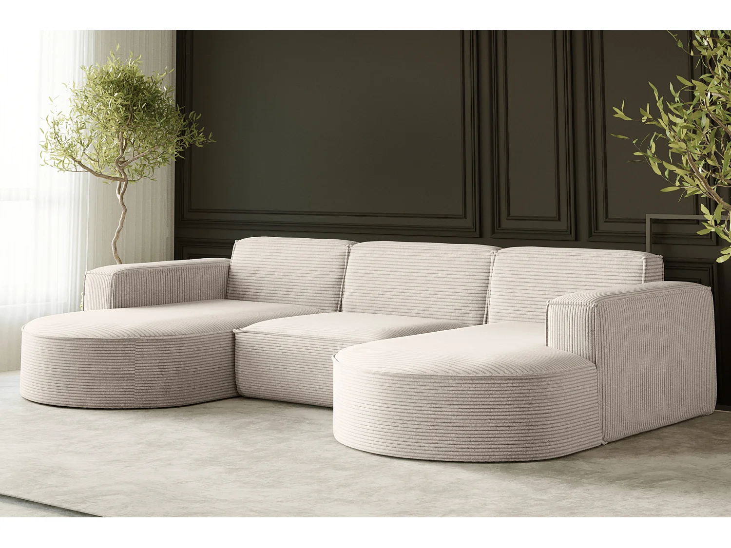 Canapé d'angle Parma Studio U, pour salon, tissu Poso, beige clair (100)