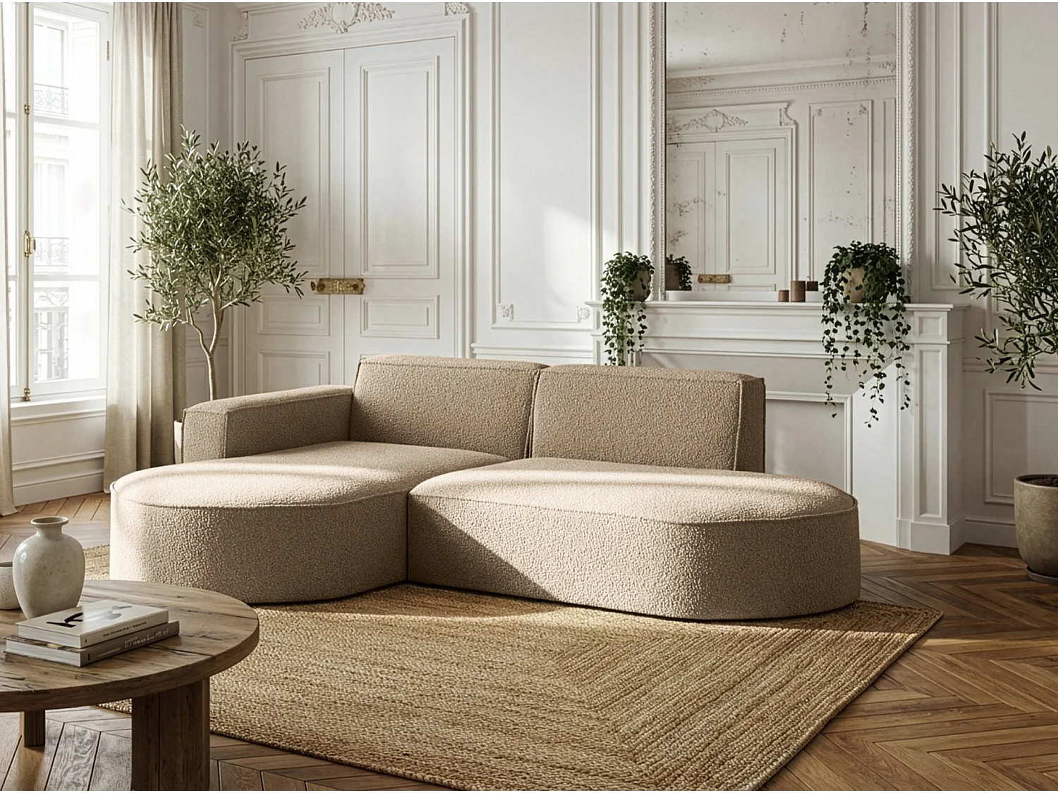 Canapé d'angle Parma Studio, pour salon, tissu Quelle, gauche, beige foncé (18)