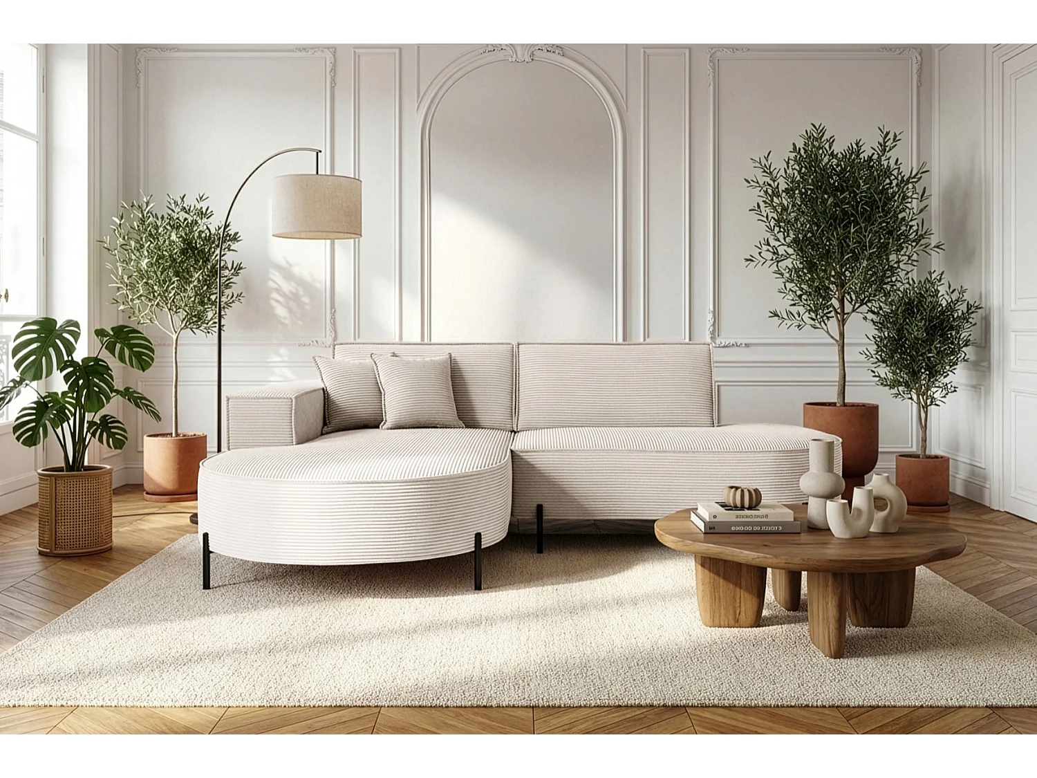 Hoekbank Parma Studio Hills, stof Poso, links, crème (105)