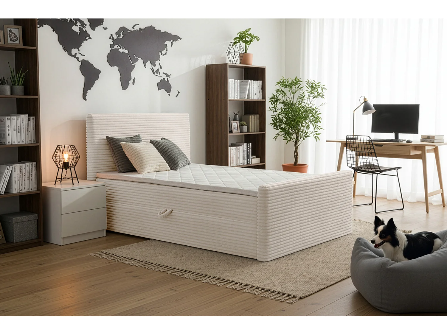 Lit continental Trento 200 avec coffre de rangement, tissu Velo crème (22)