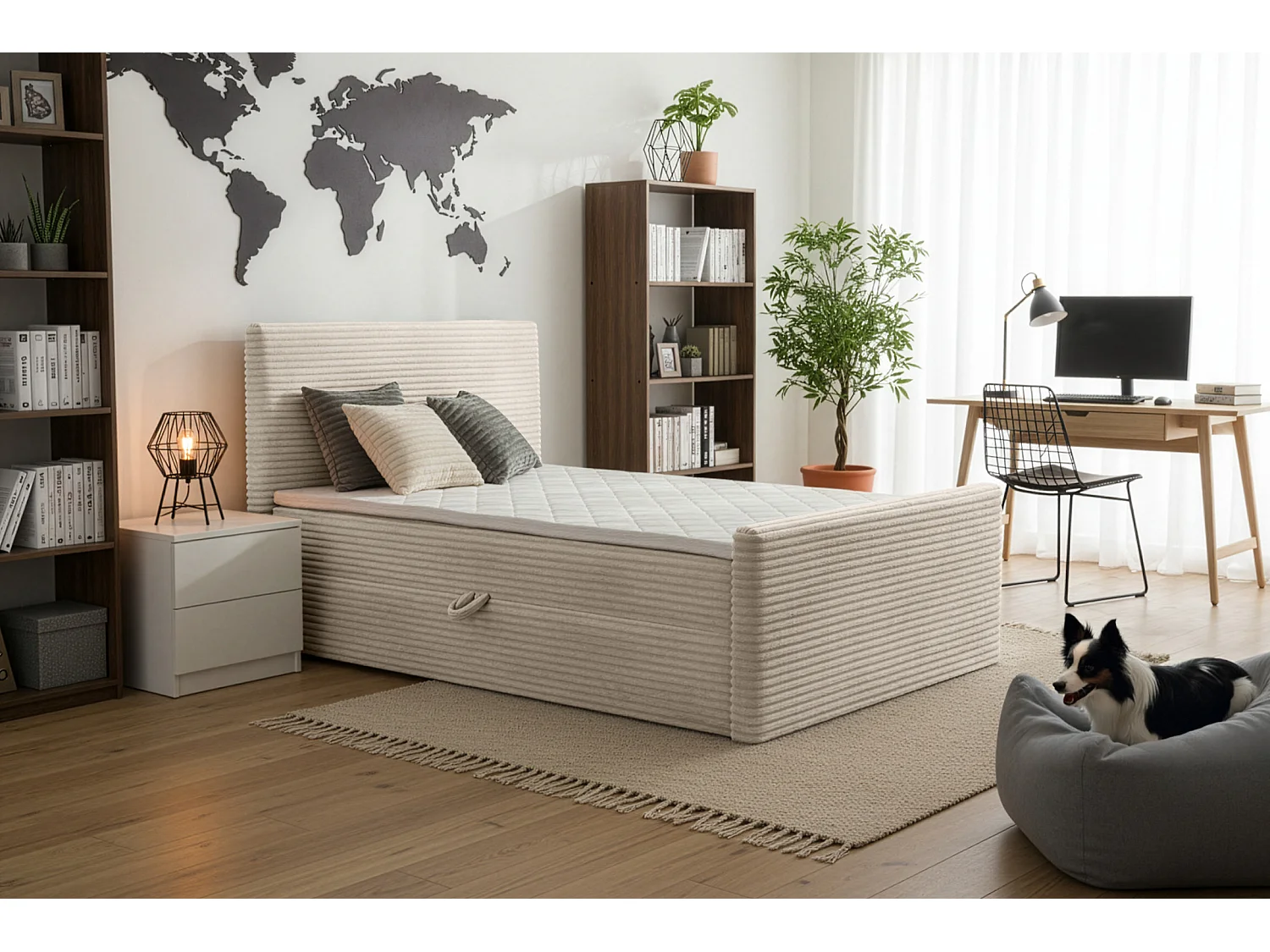 Lit continental Trento 200 avec coffre de rangement, tissu Velo beige (30)