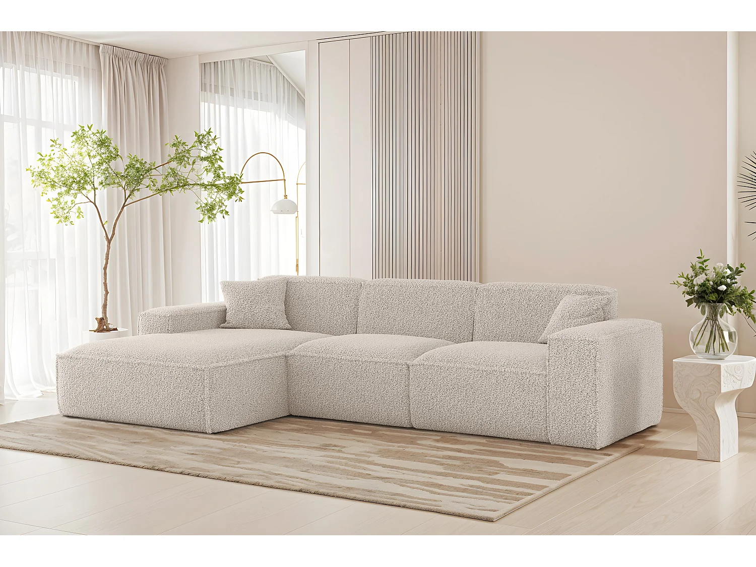 Hoekbank Luga L Links Stof Sven 22 gebroken wit