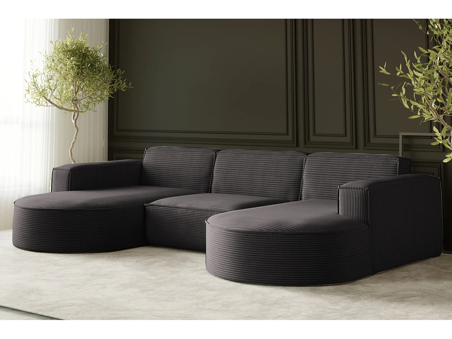 Canapé d'angle Parma Studio U, pour salon, tissu Poso, graphite (22)