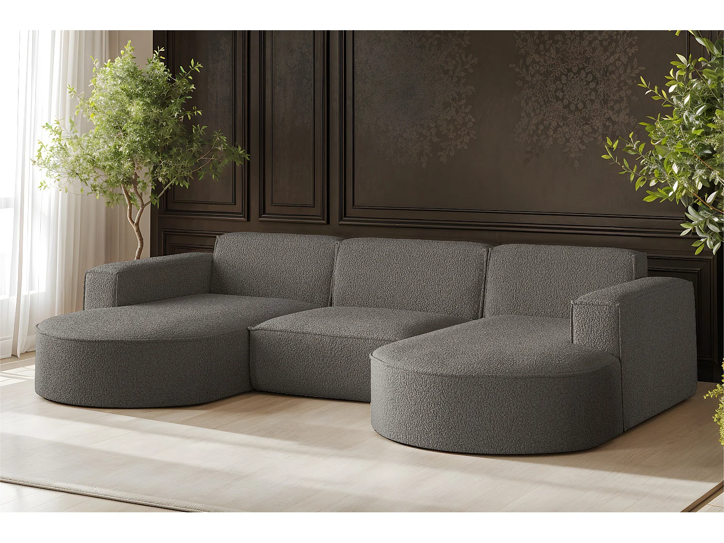 Canapé d'angle Parma Studio U, pour salon, tissu Quelle, gris (92)