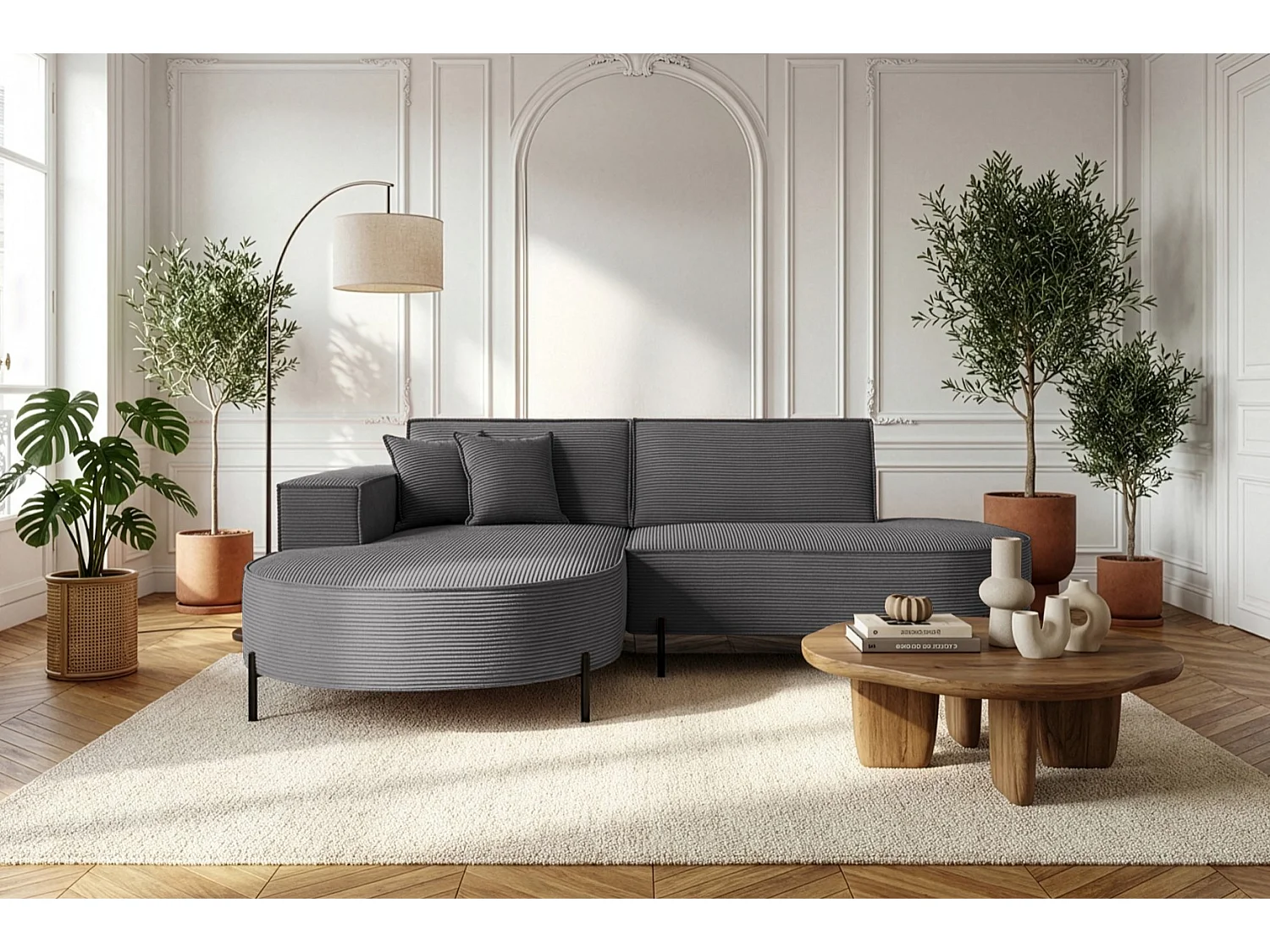 Hoekbank Parma Studio Hills, stof Poso, links, donkergrijs (22)