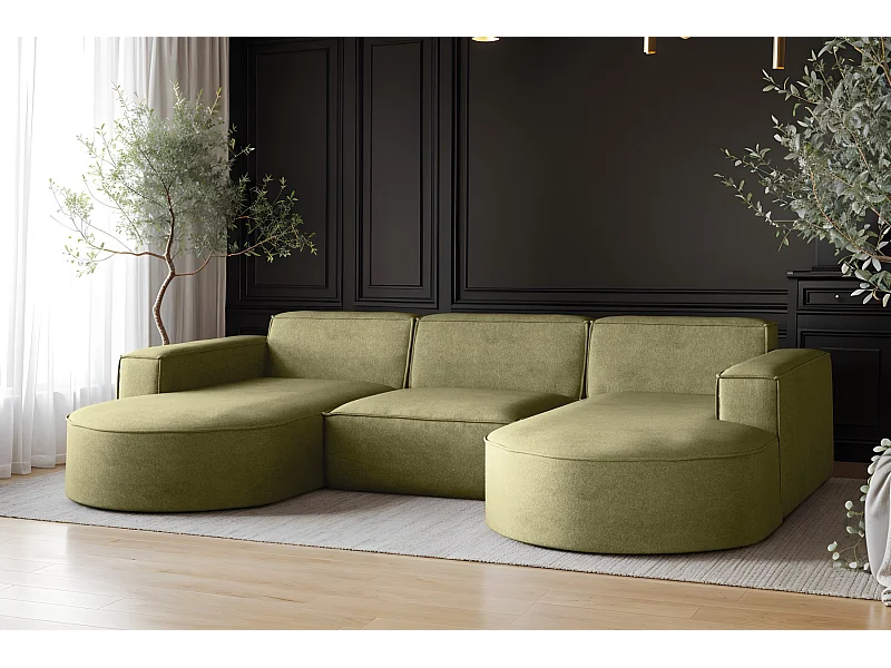 Hoekbank Parma Studio U, voor de woonkamer, stof Salvador, groen (08)