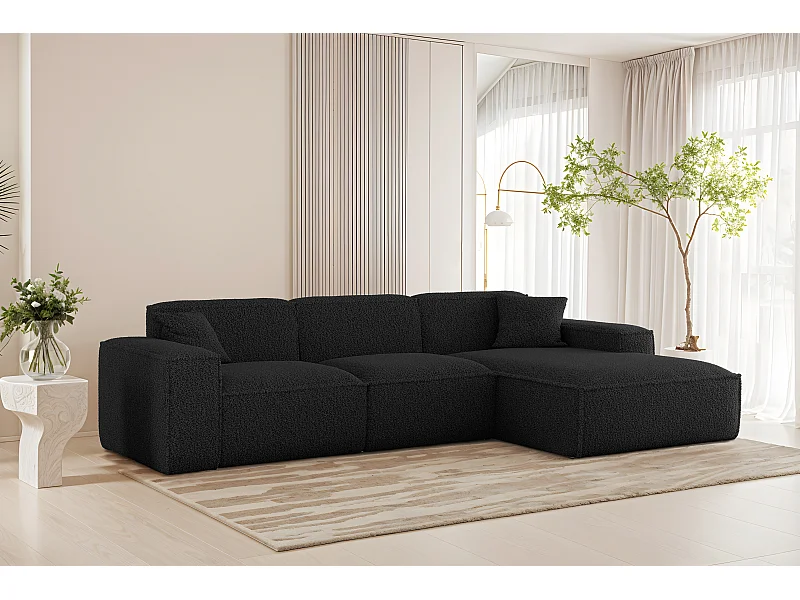 Canapé d'angle Luga L droit, tissu Sven 19 noir